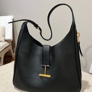 Tom Ford Black Hobo Bag with Gold Details